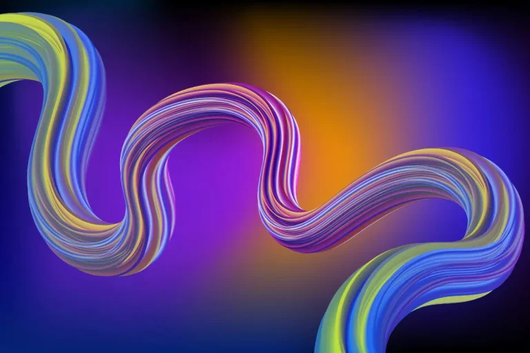 Vibrant abstract waves in various colors contrast against a black background, forming an eye-catching composition.