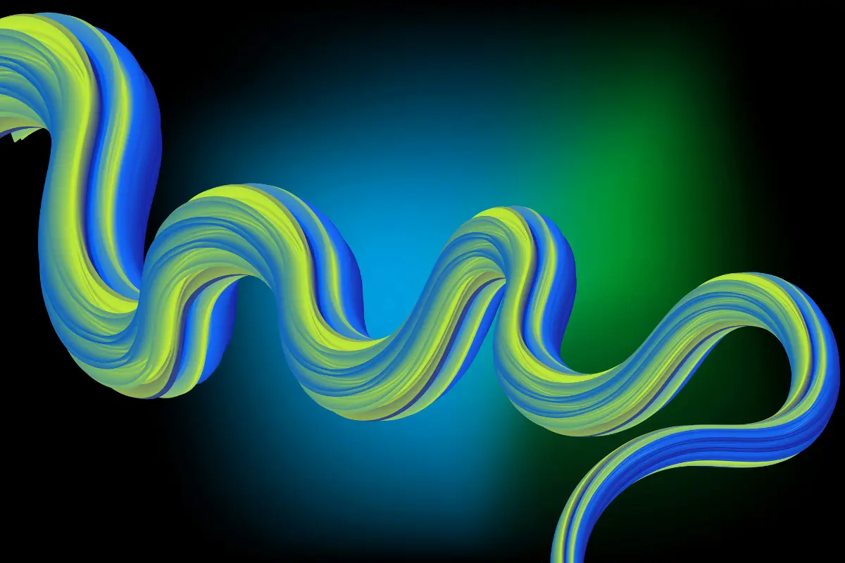 A blue and green wavy line against a solid black background, creating a striking visual contrast.