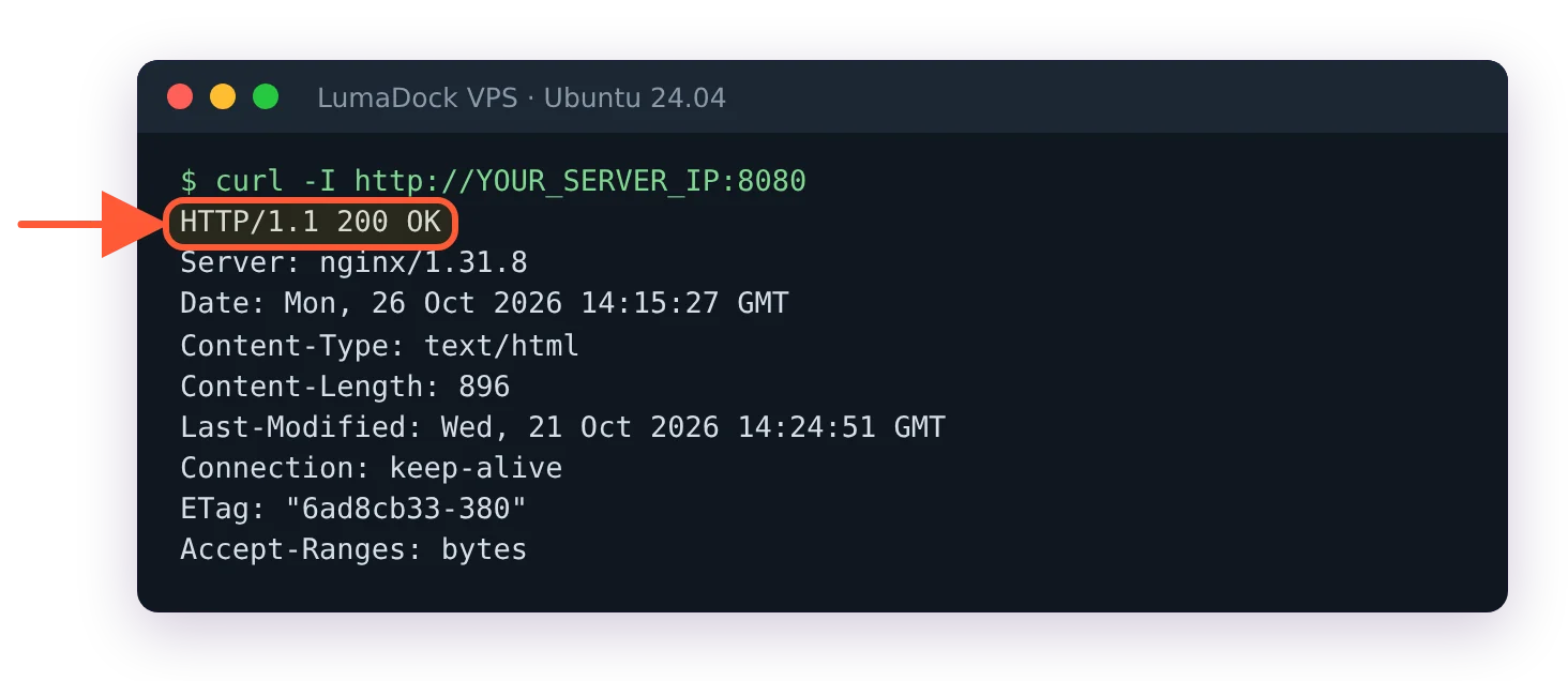curl -I from another machine to port 8080 returns HTTP/1.1 200 OK from nginx despite ufw