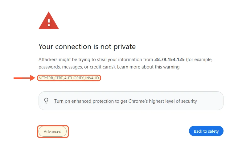 Chrome warning Your connection is not private with NET::ERR_CERT_AUTHORITY_INVALID for Webmin on port 10000
