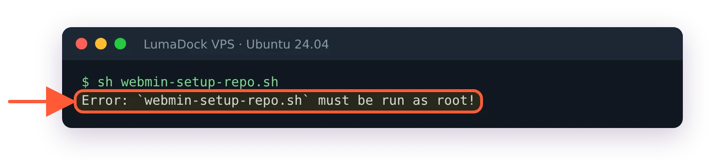 sh webmin-setup-repo.sh run without sudo prints Error: webmin-setup-repo.sh must be run as root!