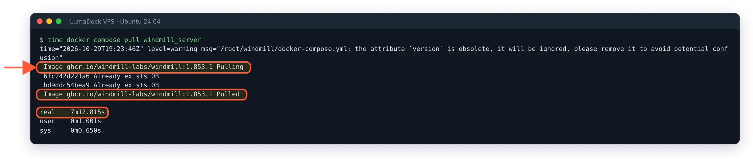 docker compose pull of windmill 1.853.1 finishes after real 7m12s